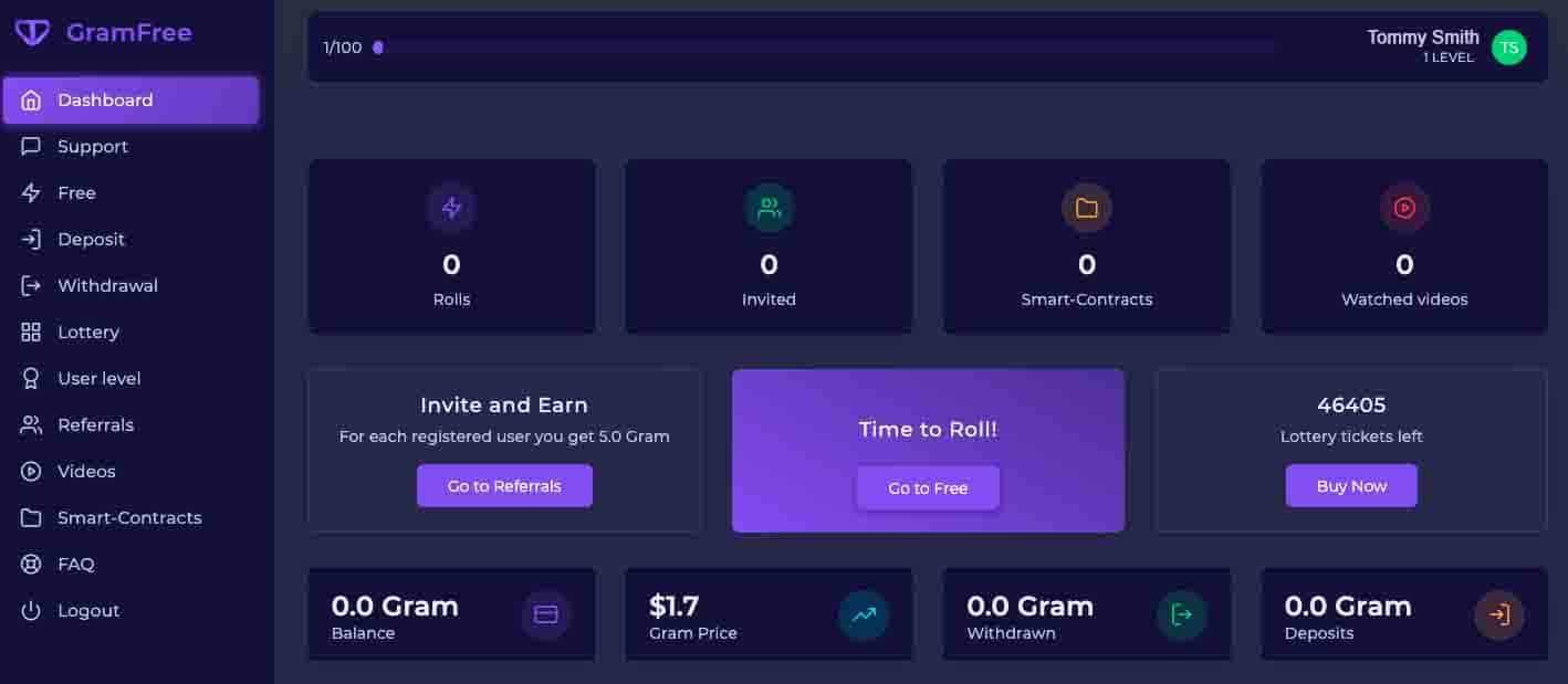 gramfree dashboard